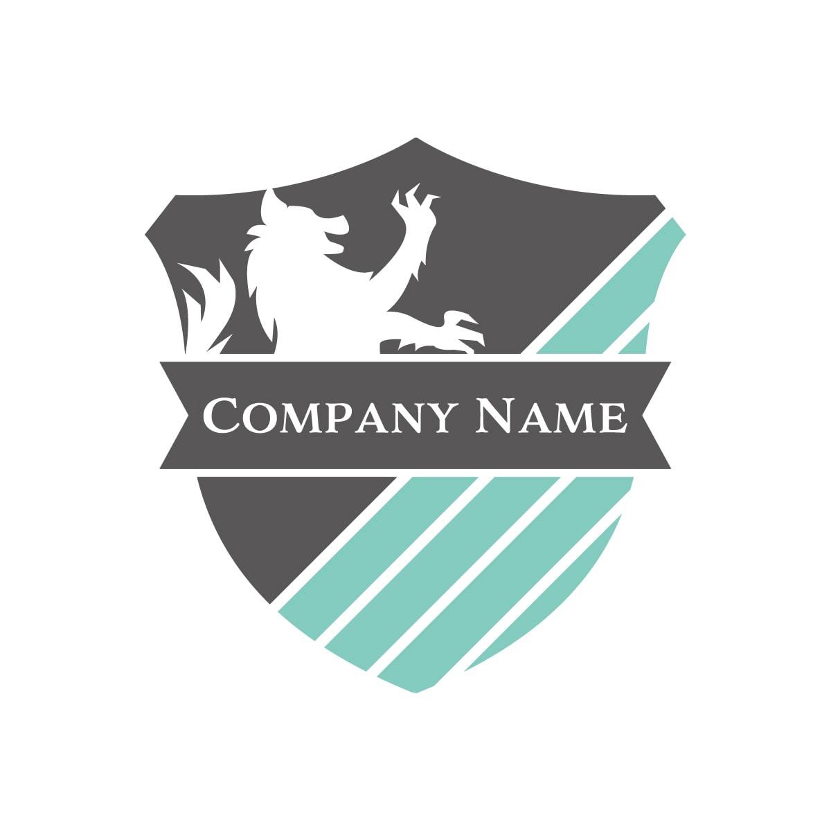 狼と盾が象徴する、力強さと忠誠のロゴ